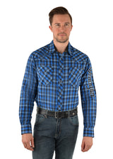 Wrangler Ash Check Logo Long Sleeve Western Shirt