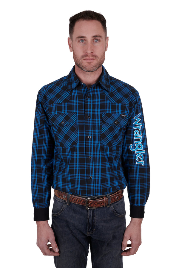 Wrangler Men's Betts Check Logo Western Long Sleeve Shirt