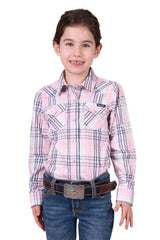 Wrangler Girls's Phoebe Check Logo Western Long Sleeve Shirt