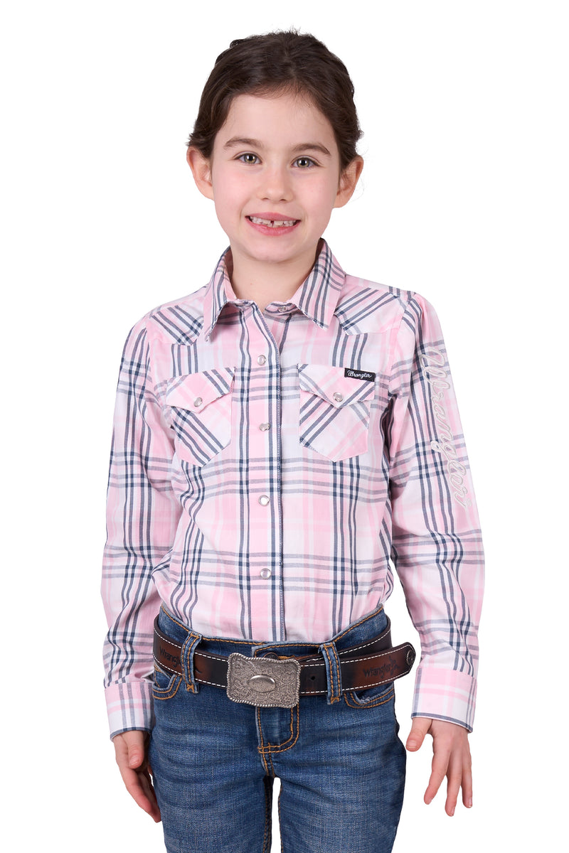 Wrangler Girls's Phoebe Check Logo Western Long Sleeve Shirt