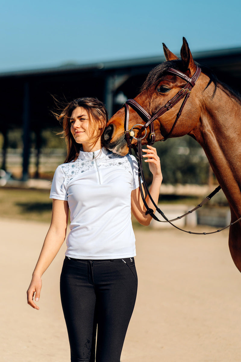 Horze Kaitlin Women's Training/Show Shirt with Short Sleeves and Flower Detail